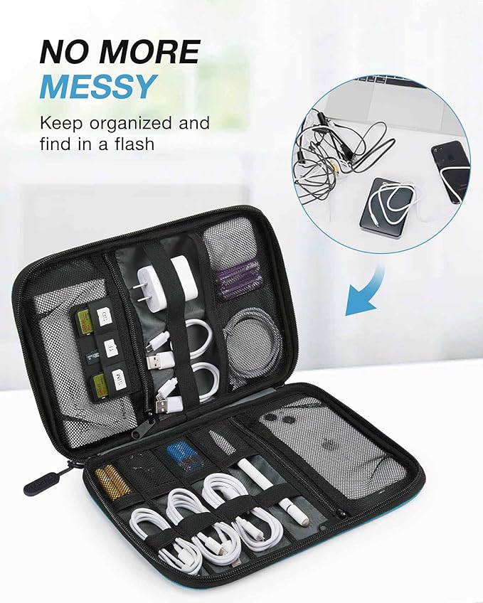 BAGSMART Large Electronics Organizer Travel Case for Tech Accessories, Blue | Travel Cable Organizer, For Travel Essentials, Cord Organizer, For Phone Power Bank SD Card - Image 2