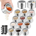 12pcs Stainless Steel Spice Jars, Magnetic Condiment Tins Magnetic Spice Jar With Clear Lid And Holes Sift&Pour - Easy To Clean by Unknown
