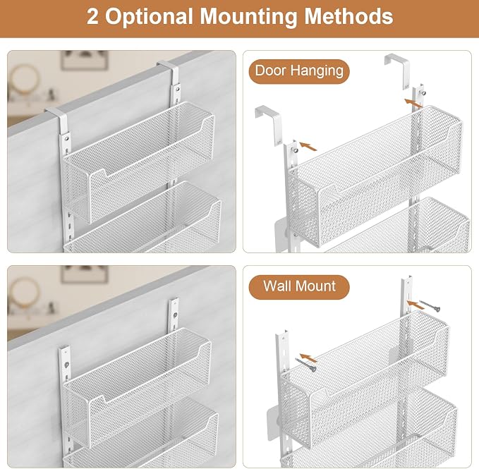 VyGrow Over The Door Organizer, 8-tier Metal Door Organizer Hanging with Adjustable Baskets, Behind The Door Storage for Bedroom Closet Bathroom Pantry Cabinet Kitchen, White - Image 4