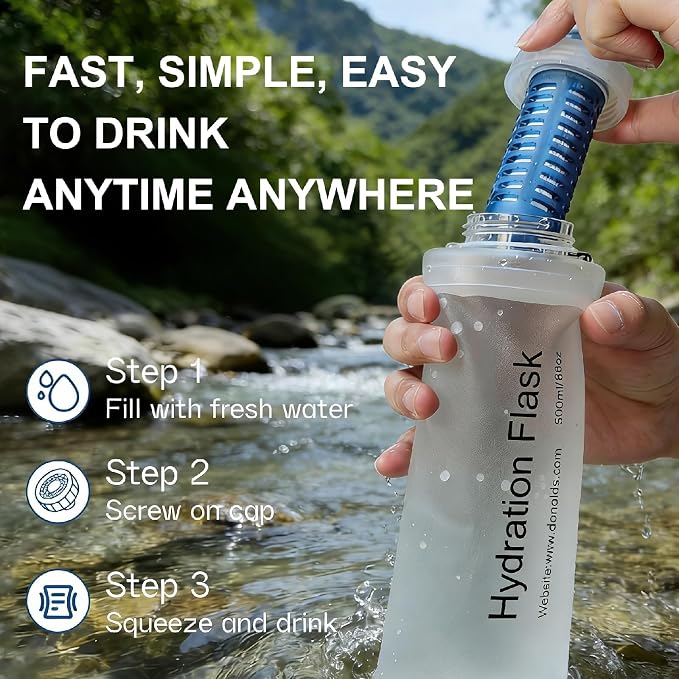 AXEN Collapsible Water Bottle with Filter for Hiking Travel, 700ml Clear | Foldable Design, Lightweight Portable Filtered Water Bottle, Soft Hydration Flask for Trail Hiking Running Outdoors - Image 4