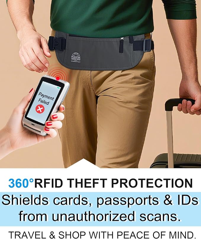 Money Belt for Travel, Passport Holder, RFID Blocking, Sweat-Proof, Gray | 3rd Gen Hidden Waist Wallet Anti Theft to Protect Cash, Credit Cards and Documents Under-Clothes for Men & Women, Bamneat - Image 3