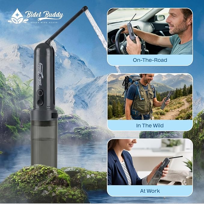 BIDET BUDDY® GoFlow Portable Bidet for Travel - 180mL Bottle Obsidian Drift | Two Power Modes, 180 Degree Nozzle Wand, IPX6 Waterproof, USB - C Charging, 800mAh Rechargeable Battery, Medium Pressure - Image 7