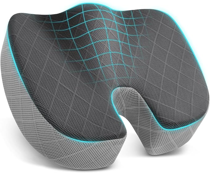 Memory Foam Office Chair Seat Cushion - Dark&Light Grey, XX-Large | for Car Seat, Airplane, Desk Chair - Sciatica & Hip & Coccyx Pain Relief Cushion for Long Sitting Office Workers, Car Drivers by TushGuardSeatCushonsPillows