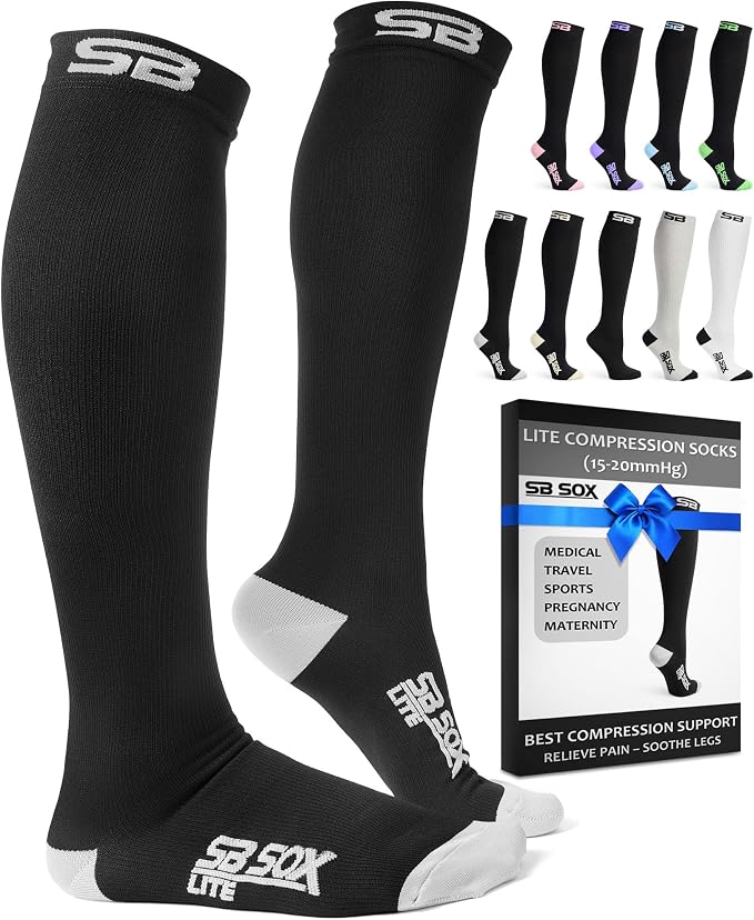 SB SOX Compression Socks for Men & Women (15-20mmHg) | Best Compression Socks for Flying, Medical, Sports, Wide Calf Fit, Pregnancy, and Daily Wear by SBSOX