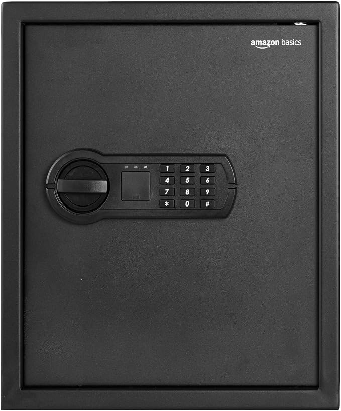 Amazon Basics Steel Home Security Safe with Electronic Keypad, Programmable Combination Lock for Documents, Jewelry, Valuables, Removable Shelf, 1.52 Cubic Feet, Black, 13.8"W x 13"D x 16.5"H - Image 2