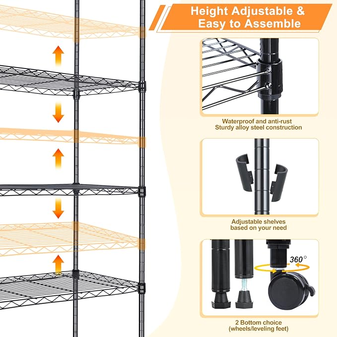 Whitmor 5-Tier Heavy Duty Shelving Unit, Metal Adjustable Storage Shelves, 2000 lbs Capacity for Pantry, Kitchen, Closet, Laundry, 29.6" L x 13.7" W x 59.4" H, Black - Image 4