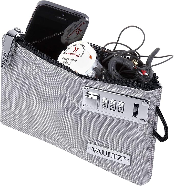Vaultz Money Bag with Lock - 5 x 8 Inches, Men & Women's Locking Accessories Pouch for Cash, Bank Deposits, Wallet, Medicine, Phone and Credit Cards - Gray | Zippered pouch secures cash, cards, phone and valuables, portable size fits easily into a purs... - Image 2
