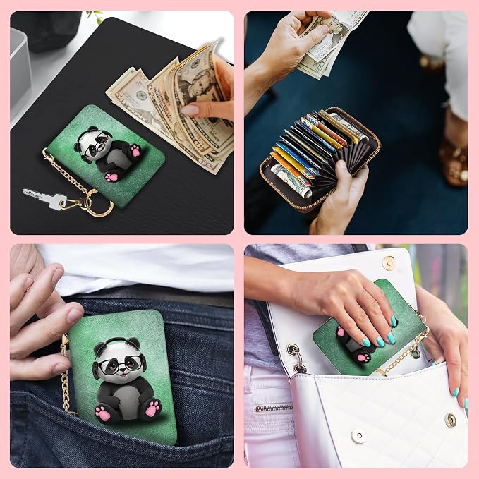 Blusabaca RFID Credit Card Holder Small Women Travel Wallet, Cute Panda | Removable Keychain, Case with Zipper, Vegan PU Leather, Cash Coin Pocket, Business Accordion Purse, Ladies Female Gift - Image 3