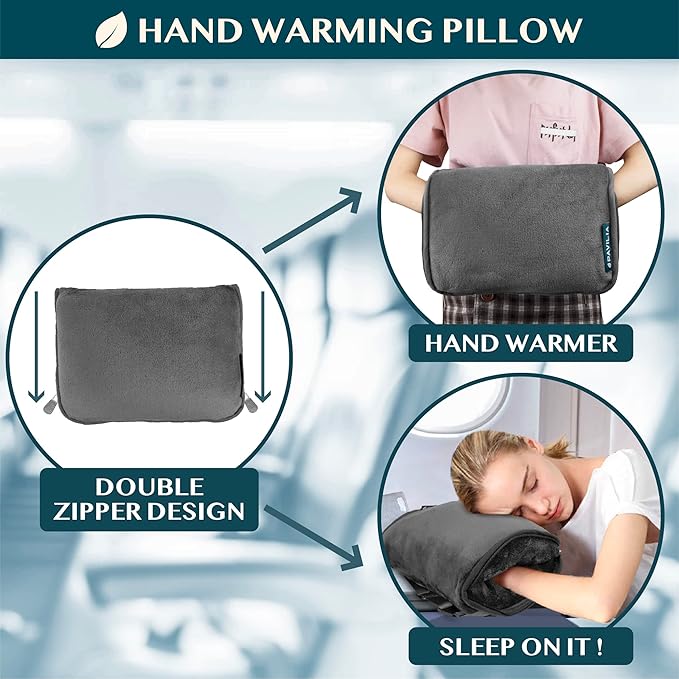 PAVILIA Travel Blanket Pillow, Soft Airplane Blanket 2-in-1 Combo Set, Plane Blanket Compact Packable, Flight Essentials Car Pillow, Travelers Gifts Accessories, Luggage Backpack Strap, 60x43 Gray - Image 4