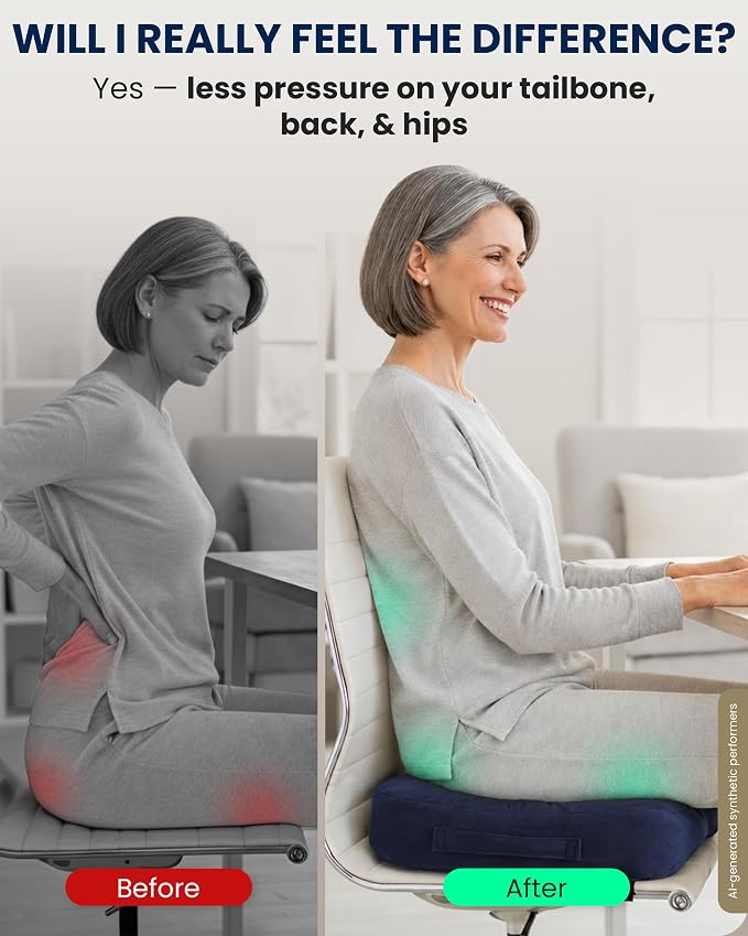 5 STARS UNITED Seat Cushion - Memory Foam Chair Cushion for Tailbone Pain Relief - Ergonomic Support for Coccyx, Sciatica & Butt - Office, Desk & Gaming Chair, Car Seat, Wheelchair, Airplane, Blue - Image 7