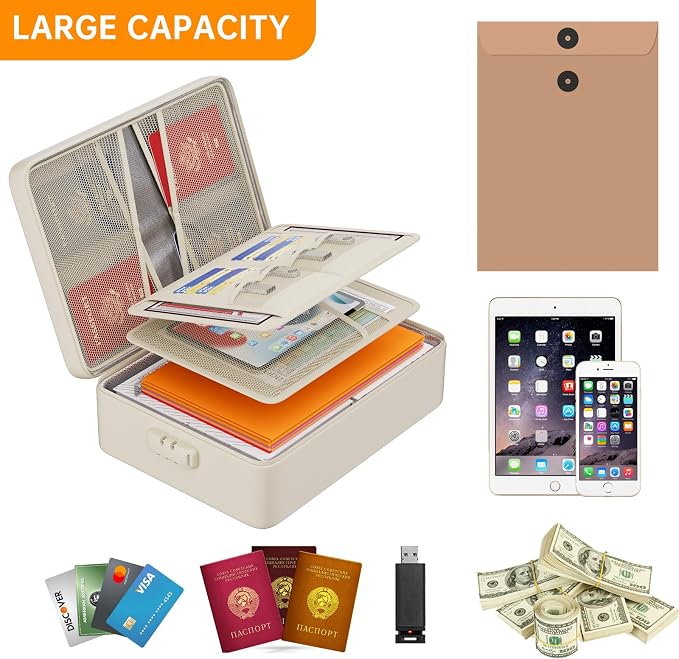 DocSafe 5200°F Fireproof Document Organizer Box with Lock, Beige (Soft) | Heat Insulated 8 Layers File Storage Bag,Water-Resistant Zipper,Home Office Travel Safe,Protects Important Documents,Laptop - Image 8