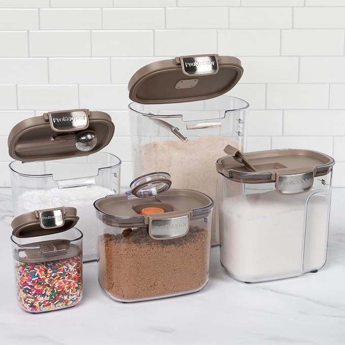 ProKeeper+ Airtight Food Storage Container Set – Clear Plastic Flour and Sugar Canister Set with Magnetic Accessories for Kitchen Organization (Taupe, 9-Piece) - Image 9