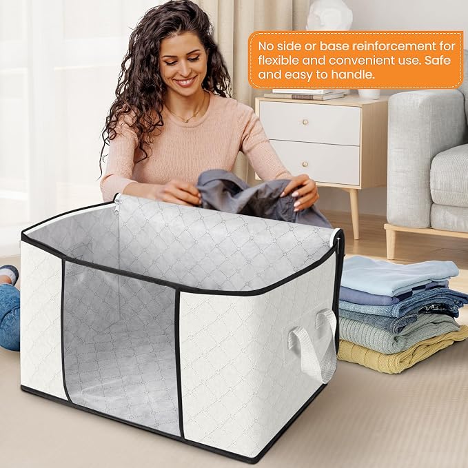 90L Clothes Storage, Foldable Thick Fabric Blanket Storage Bags | Foldable Containers with Zippers,Window and Handles for Organizing Bedroom, Closet, Comforter, Bedding,Dorm essentials - Image 3