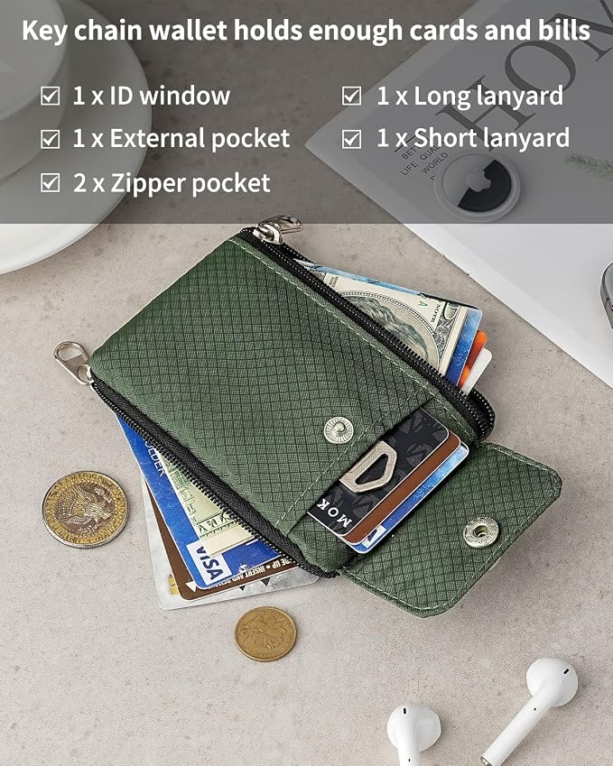 Artpaxy Minimalist Wallet For Mens Womens, Keychain RFID Blocking Zipper Small Wallet with ID Window 2 Lanyards,Water Resistant Travel Cash Card Coin Case Boys Girls - Image 5
