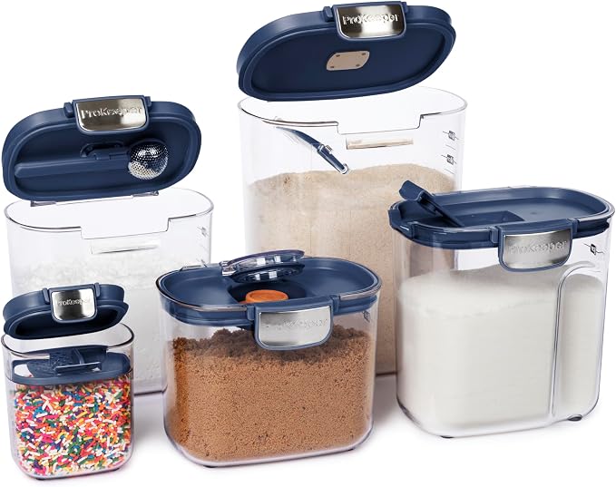 ProKeeper+ Airtight Food Storage Container Set – Clear Plastic Flour and Sugar Canister Set with Magnetic Accessories for Kitchen Organization (Navy, 9-Piece) - Image 4