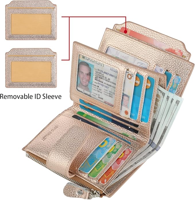 Small Compact Women Wallet RFID Blocking Genuine Leather Bifold Purse with ID Windows - Image 2