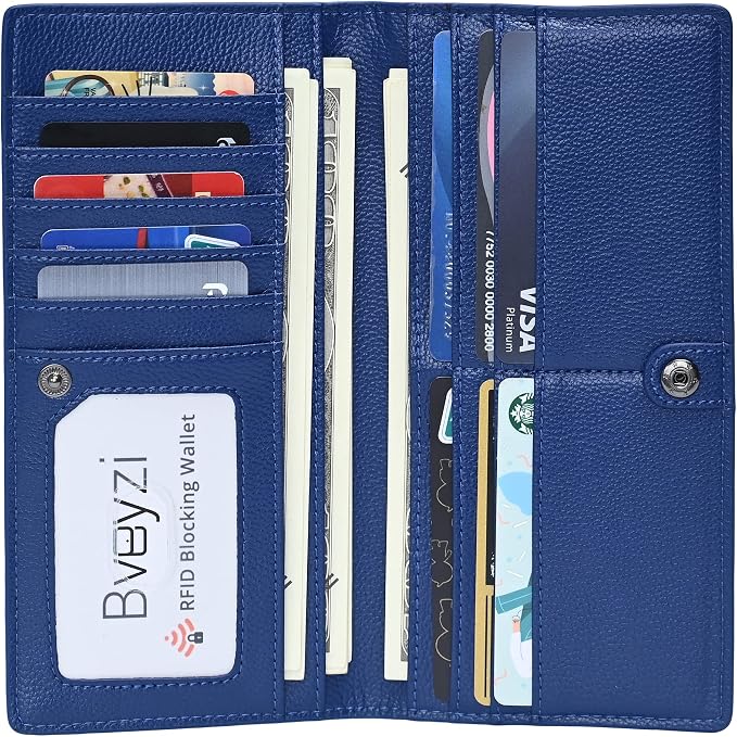 Bveyzi Ultra Slim Thin Leather RFID Blocking Credit Card Holder Bifold Clutch Wallets for Women - Image 6