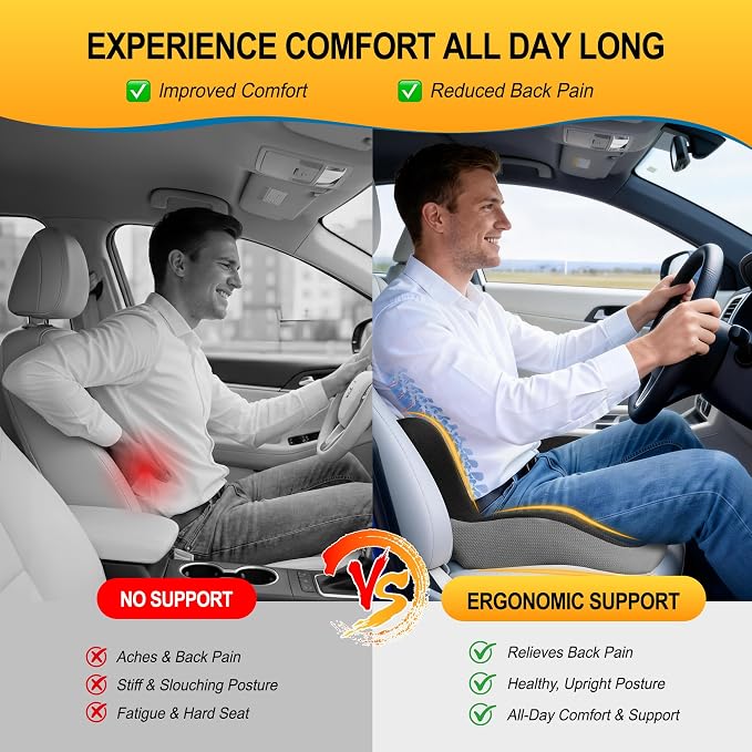 Allaboutsla Car Seat Cushion with Lumbar Support Pillow, Car Back Support | L-Shaped Ergonomic Memory Foam Seat Cushion, Car Seat Cushions for Driving, Driver Cushion and Back Support for Car, B&G - Image 5