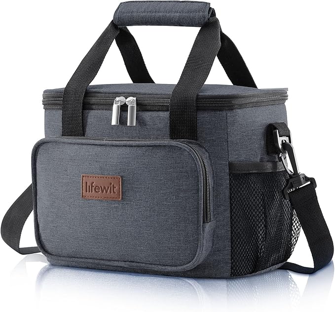 Lifewit Medium Lunch Bag, Insulated Lunch Box, Soft Cooler Cooling Tote for Adult Men Women, Dark Gray 12-Can (9L) by Lifewit