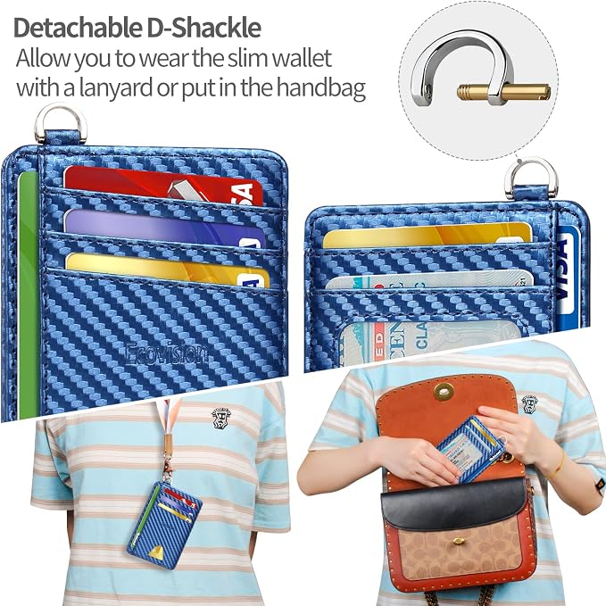 Slim Minimalist Front Pocket Wallet, RFID Blocking Credit Card Holder Wallet with Detachable D-Shackle for Men Women - Image 5