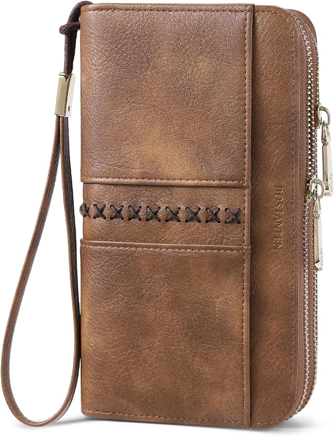 BOSTANTEN Wristlet Wallets for Women RFID Large Capacity Clutch Wallet | 24 Card Slots, 2 Zipper Pockets, Phone ＆ Card Holder, Zip Around, Hand Strap, Vegan Leather, Great Gifts by BOSTANTEN