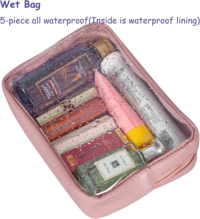 Remobia Hicol TSA Approved 5-Piece Diaper Bag Organizer Pouch Set Clear Waterproof TPU Kids Toiletry Storage Set Travel Packing Clutch Cube Bags for Baby Nursing (Light Pink Leather) - Image 3