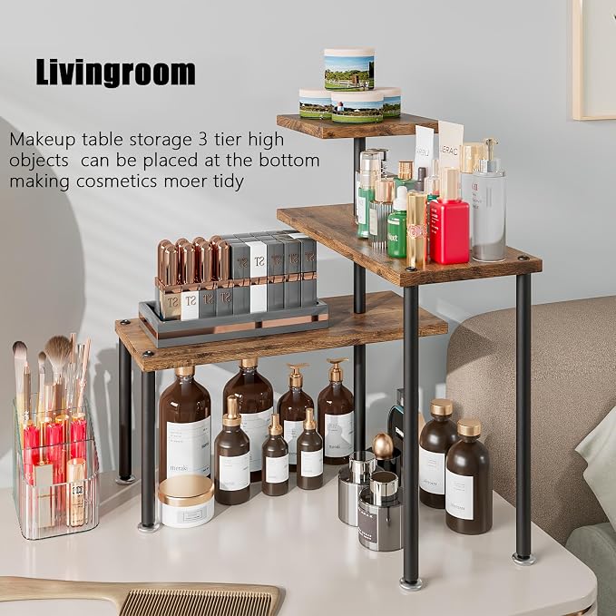 3 Tier Adjustable Countertop Organizer Corner Shelf | Countertop Organizer and Storage Rack for Kitchen, Bathroom, Over Sink, Coffee Bar, Spice Rack, Dresser Table - Image 5
