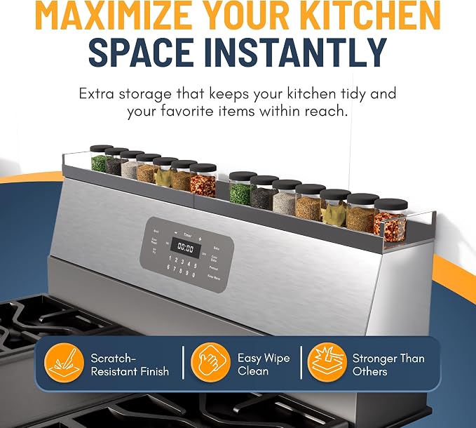 Extendable Steel Over the Stove Shelf for Back of Stove (16 to 30 Inches) Magnetic Stove Top Shelf for Kitchen Stove, Over Stove Shelf for Back of Stove - Over the Stove Spice Rack Shelf (Grey) - Image 2