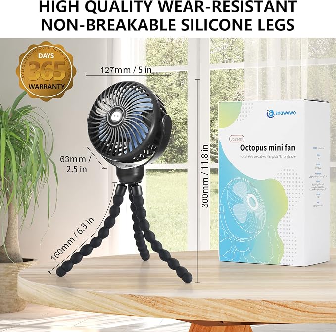 snawowo Mini Portable Baby stroller Fan,Mini Handheld Portable Fan Black | Battery Operated 360° Rotate Flexible Tripod Rechargeable Clip On for Car Seat Crib Bike Treadmill Travel Camping - Image 6