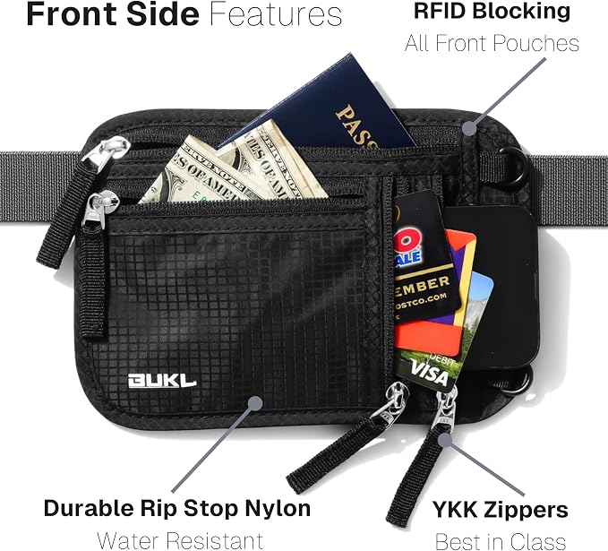 Navigator Travel Neck Wallet; RFID Blocking Pouch and Passport Holder for Travel with Neck and Waist Carry Modes; Travel Document Holder for Passports, Cards, Cash and Mid-Size Phones (Black) - Image 4