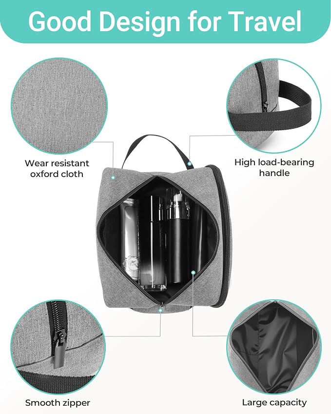 Elviros Travel Toiletry Bag for Men Hanging Dopp Kit Shaving Bag Toiletries Organizer Small Toiletry Bag for Traveling (Grey&Black,Large) - Image 5