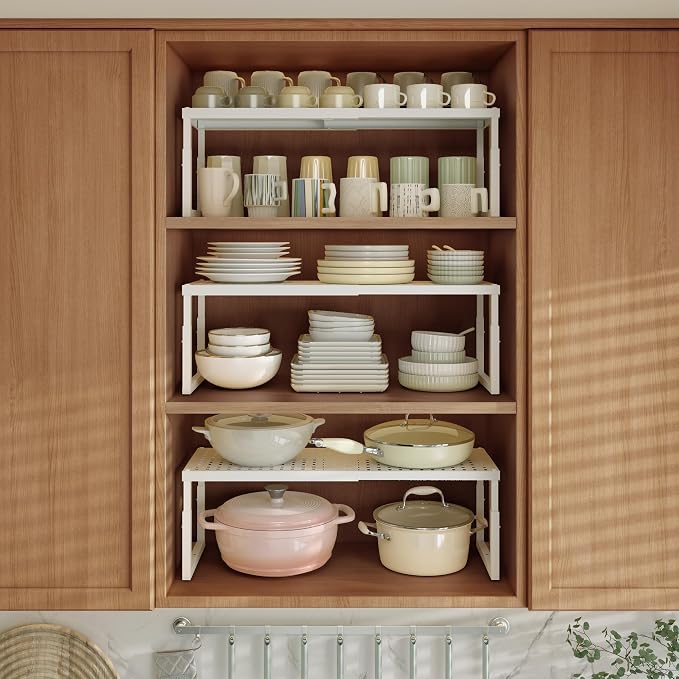 RUILALIFE Expandable-Stackable-Shelf-Organizer-For-Cabinet Pantry Closet,Kitchen Counter Shelf With Adjustable Height, Metal Storage Shelf Riser Spice Rack For Cupboard Countertop - Image 2