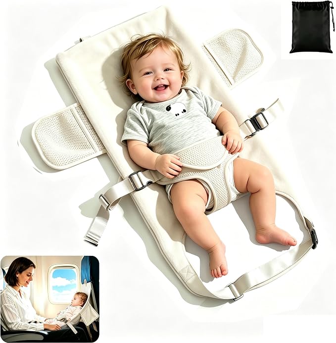 Toddler Airplane Bed, White, Baby Travel Essentials, 31 * 17Inch | Portable Seat Extender Travel Bed for Kids, Soft Baby Travel Essentials for Flying, Long Flight Must Haves Footrest by Unknown