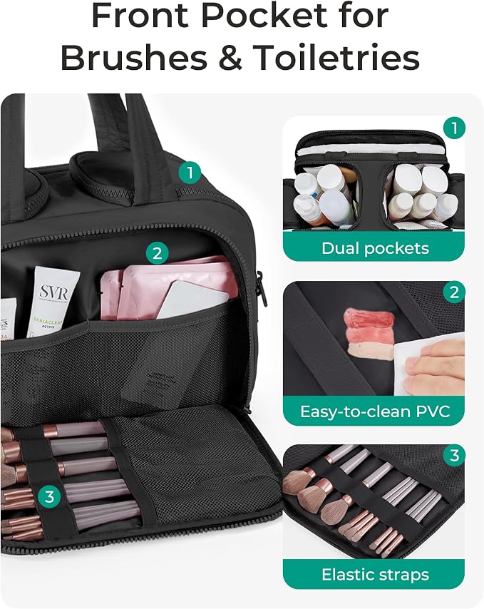 BAGSMART Travel Toiletry Bag, Puffy Toiletry Bag for Women, Wide-open toiletry bags for traveling, Large Travel Cosmetic Makeup Bag Organizer for Accessories,Toiletrie (g-Bright Red) - Image 3