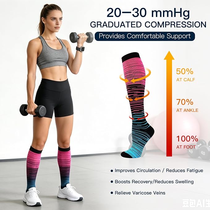 3 Pairs Compression Socks for Women Men 20-30mmhg Knee High Stocking for Sports Running Travel Nurses - Image 3