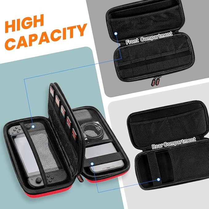 Red Double-Layer Hard Carrying Case, Electronics Organizer Travel Pouch | Multi-Pocket Zipper Tech Bag for Charger, Power Bank, Phone, USB Flash Drive, Cord, Cable - Image 2