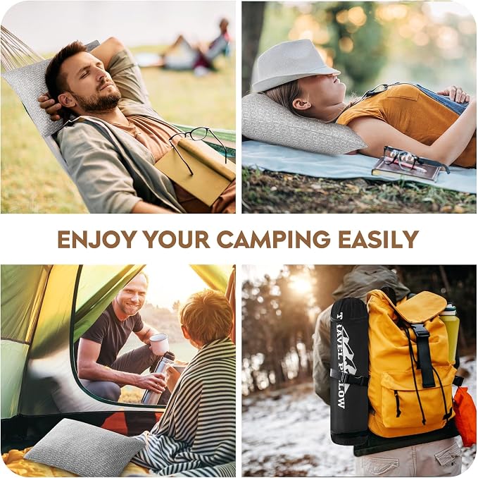Camping Pillow Shredded Memory Foam Pillow, Compressible Travel Pillow Breathable Cover, Ideal Backpacking Airplane Hiking - Image 7