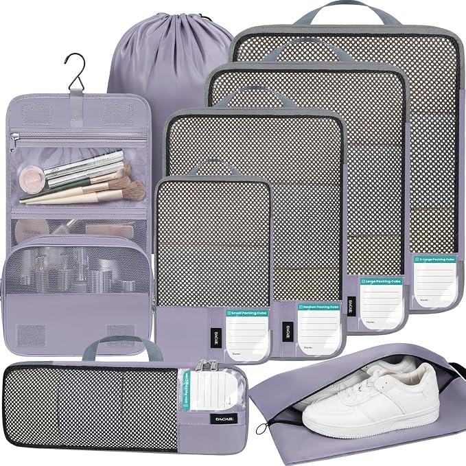BAGAIL 4 Set/6 Set/8 Set Compression Packing Cubes Travel Accessories Expandable Packing Organizers(HalfMesh,8-Dusty Purple) by BAGAIL