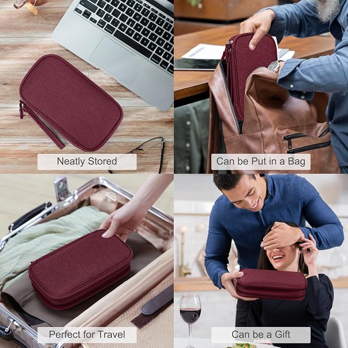 FYY Electronic Organizer, Travel Tech Pouch Bag, Medium, Wine Red | Wrist Strap, Waterproof, Double Layers Portable Electronics Travel Carrying Case for Cord, Charger, Daily Business Trips Use - Image 7