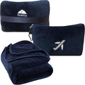BlueHills Premium Soft Plush Mini Airplane Travel Blanket Pillow Navy Blue | Compact Pack with Luggage Belt and Backpack Clip, Long Flights Essentials, 2 in 1 Convertible Blanket, Soft Carry-on Case, RV by BlueHills