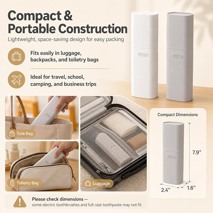HyJeryty Ventilated Compact Grey Toothbrush Travel Case, Portable Toothbrush & Toothpaste Holder Cover Organizer Container with Mouthwash Cup for School, Camping, Business Trip, Bathroom Storage - Image 2