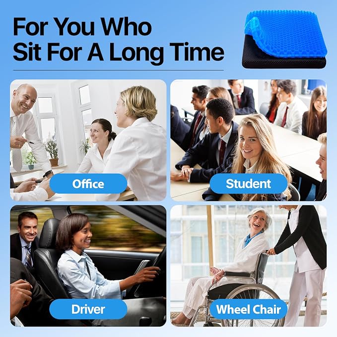 Gel Seat Cushion, Cooling Honeycomb Design for Office Chair Car Wheelchair | Cool & Breathable, Soft & Comfortable - Image 5