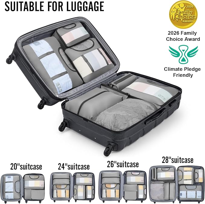 Veken 10 Set Packing Cubes for Travel Essentials,Anti-Wrinkle Buckled Suitcase Organizer for Shoe & Toiletry Bag,Carry On Luggage Bag with 99+ Count Mesh Holes for Airplane & College Dorm Accessories - Image 6