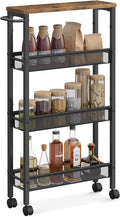 VASAGLE Slim Rolling Cart, 4-Tier Narrow Storage Cart with Handle, 5.1 Inches Deep, Metal Frame, for Kitchen, Dining Room, Living Room, Home Office, Rustic Brown and Classic Black ULRC032B01V1 by Unknown