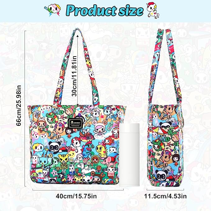 tokidoki Unicorno Foldable Tote Bag for Women, Canvas Tote Bags with Doll Portable Shoulder Handbag for school Work Travel - Image 6