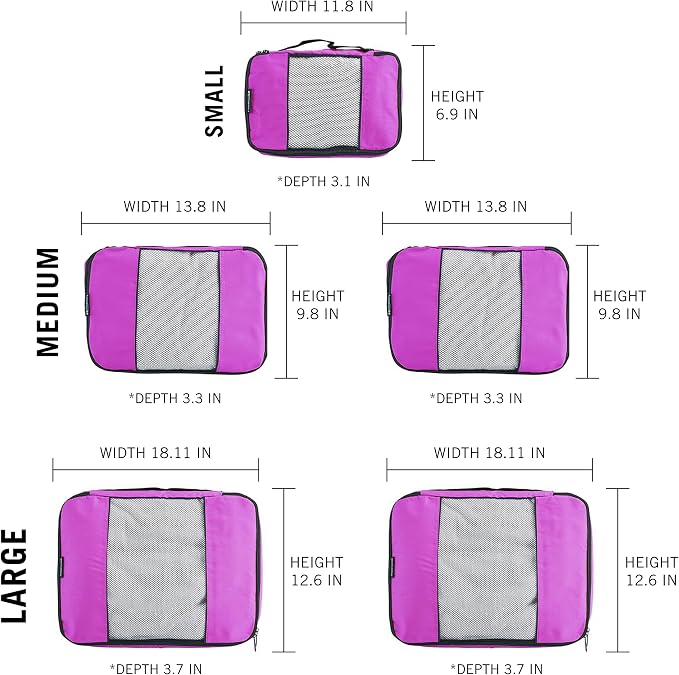 Travel Wise Packing Cubes for Travel - 5 Piece Set with Pattern Design, Lightweight Ripstop Nylon Luggage Organizers with Mesh Panel, Small Medium Large Sizes - Image 4