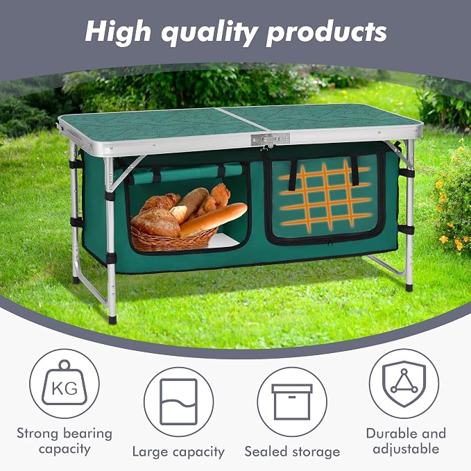 Camp Field Camping Folding Aluminum Table with Adjustable Legs for Outdoor Travel Beach, Backyards, BBQ, Party and Picnic Foldable Table - Image 4