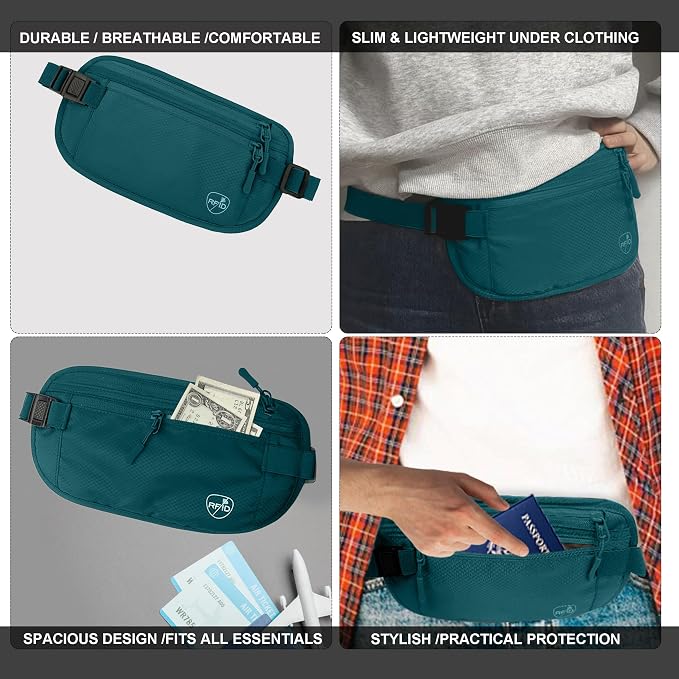 Money Belt, Hidden Travel Wallet for Passport, RFID Blocking Passport Pouch, Undercover Fanny Pack(Green) - Image 4