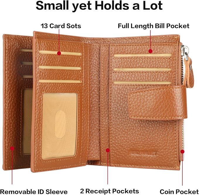 Small Compact Women Wallet RFID Blocking Genuine Leather Bifold Purse with ID Windows - Image 4
