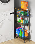 OKZEST Slim Laundry Room Organization Cart with Detergent Dispenser Holder | Holds tall bottles, Upgraded metal hub casters, 4-Tier space-saving narrow rolling cart, Premium wood & metal mesh shelves by OKZEST